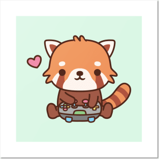 Cute Gamer Red Panda Playing Video Games Posters and Art